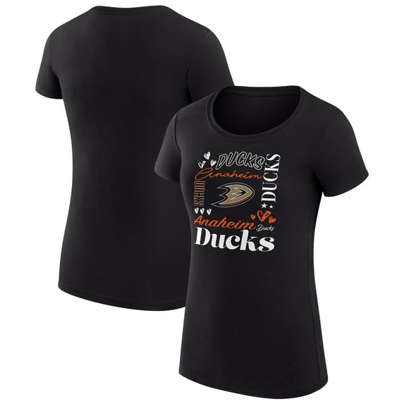 Women's G-III 4Her by Carl Banks Black Anaheim Ducks Super-Slim Fit Lightweight Collage Team Graphic T-Shirt