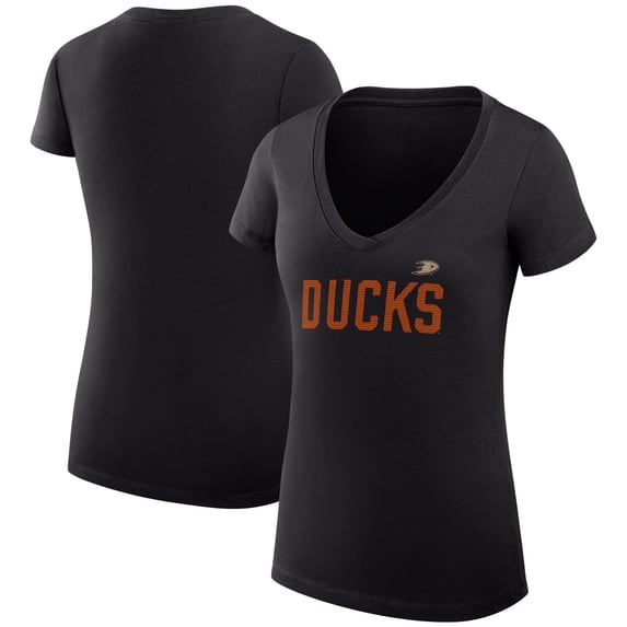Women's G-III 4Her by Carl Banks Black Anaheim Ducks Dot Print Team V-Neck Fitted T-Shirt