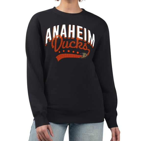 Women's G-III 4Her by Carl Banks Black Anaheim Ducks Filigree Team Graphic Fleece Pullover Sweatshirt