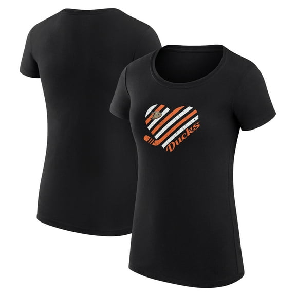 Women's G-III 4Her by Carl Banks Black Anaheim Ducks Super-Slim Fit Lightweight Heart T-Shirt