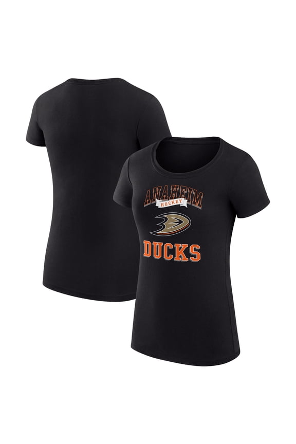 Women's G-III 4Her by Carl Banks Black Anaheim Ducks Super-Slim Fit Lightweight Team Logo Graphic T-Shirt
