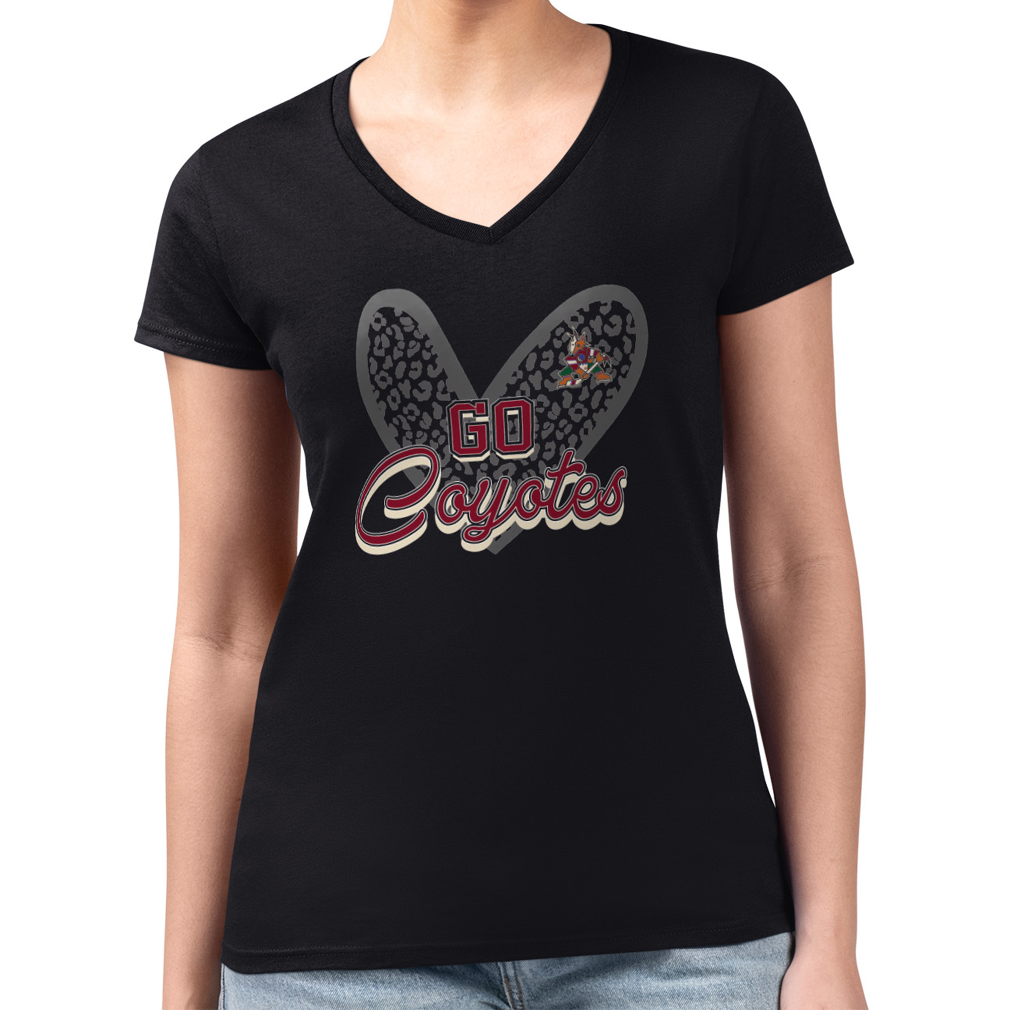 Women's G-III 4Her by Carl Banks Black Arizona Coyotes Animal Print Heart Fitted V-Neck T-Shirt