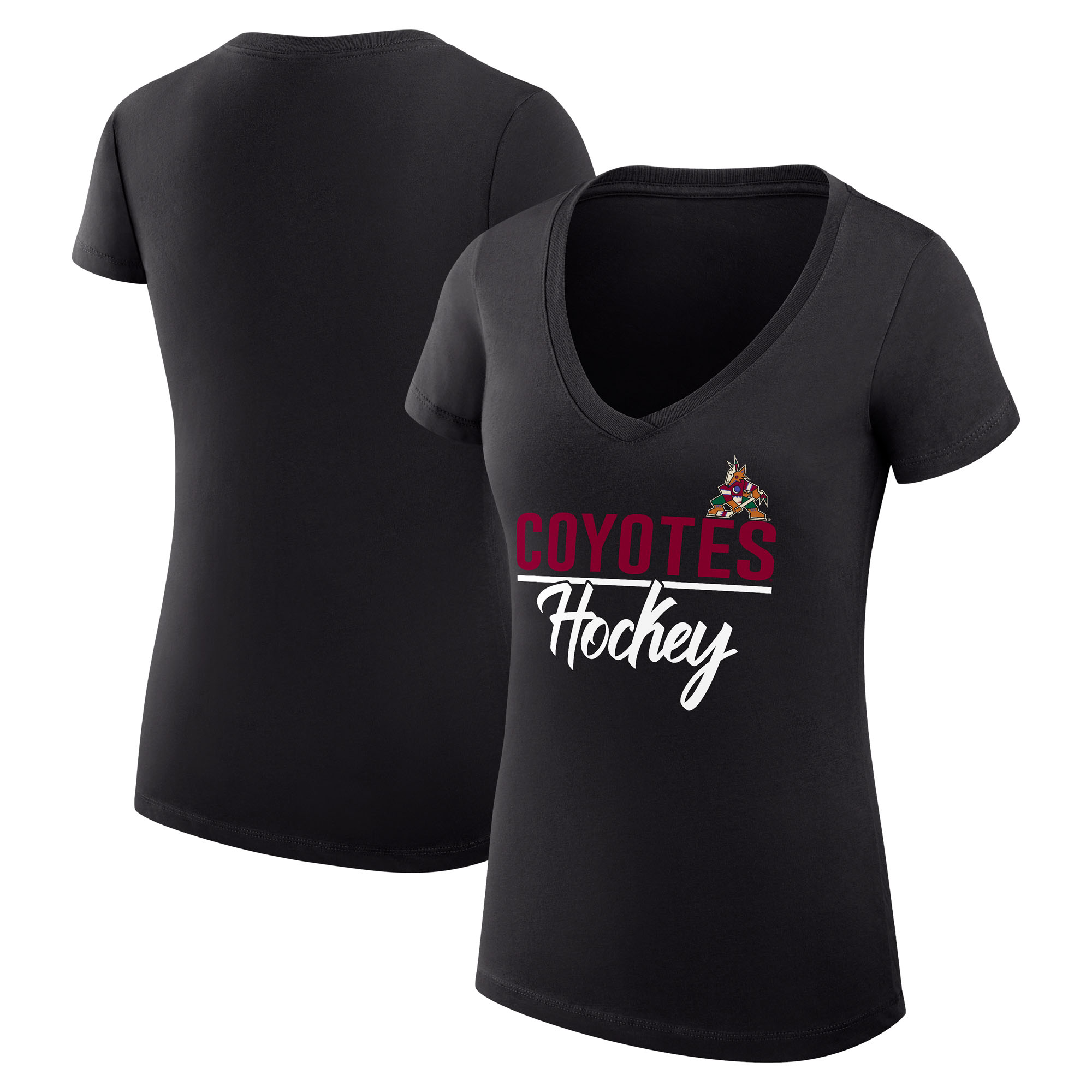 Women's G-III 4Her by Carl Banks Black Arizona Coyotes Graphic Fitted V-Neck T-Shirt