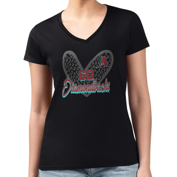 Women's G-III 4Her by Carl Banks Black Arizona Diamondbacks Super-Slim Fit Lightweight Leopard Heart V-Neck T-Shirt