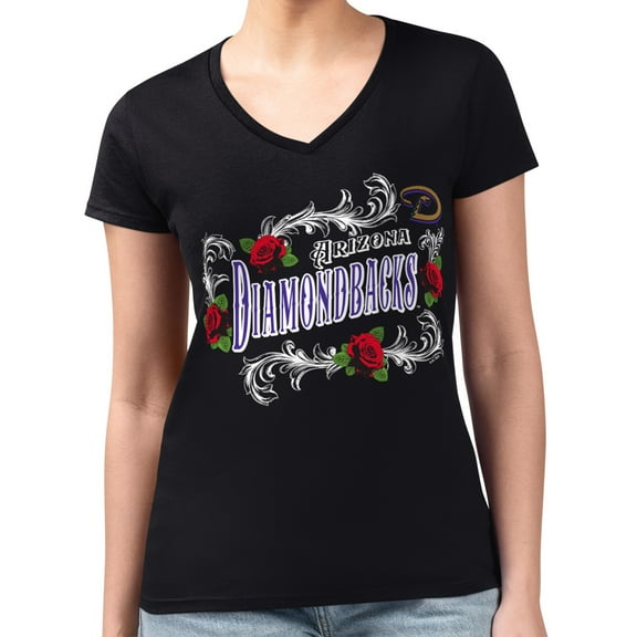 Women's G-III 4Her by Carl Banks  Black Arizona Diamondbacks Super-Slim Fit Lightweight Retro Roses V-Neck T-Shirt