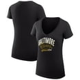thumbnail image 1 of Women's G-III 4Her by Carl Banks Black Baltimore Ravens Filigree Logo Lightweight V-Neck Fitted T-Shirt, 1 of 3