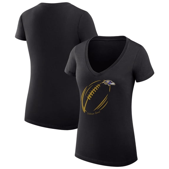 Women's G-III 4Her by Carl Banks Black Baltimore Ravens Super-Slim Fit Lightweight Subtle Football V-Neck T-Shirt