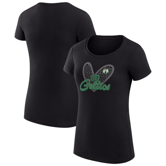 Women's G-III 4Her by Carl Banks Black Boston Celtics Super-Slim Fit Lightweight Leopard Heart T-Shirt