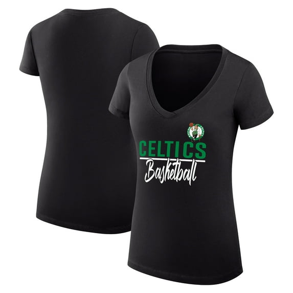 Women's G-III 4Her by Carl Banks Black Boston Celtics Super-Slim Fit Lightweight Team Sport V-Neck T-Shirt