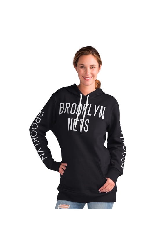 Women's G-III 4Her by Carl Banks Black Brooklyn Nets Base Coach Pullover Hoodie
