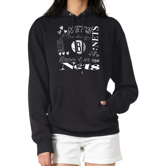 Women's G-III 4Her by Carl Banks Black Brooklyn Nets Team Collage Graphic Fleece Pullover Hoodie