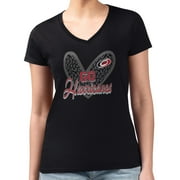 Women's G-III 4Her by Carl Banks Black Carolina Hurricanes Animal Print Heart Fitted V-Neck T-Shirt