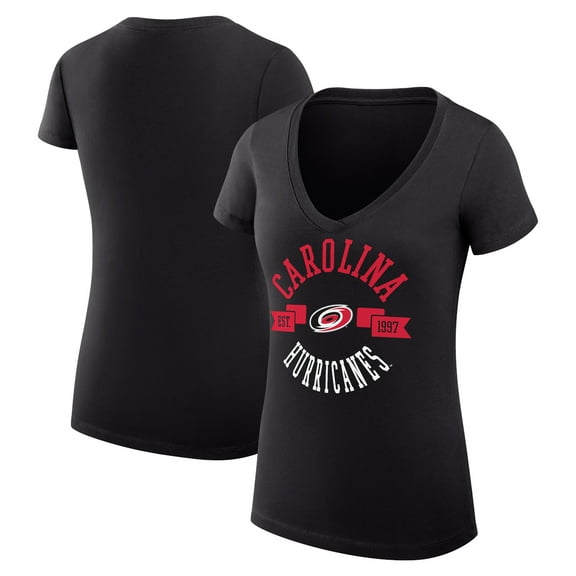 Women's G-III 4Her by Carl Banks Black Carolina Hurricanes Super-Slim Fit Lightweight City Graphic V-Neck T-Shirt