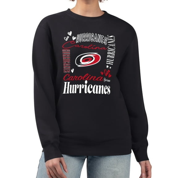 Women's G-III 4Her by Carl Banks Black Carolina Hurricanes Collage Graphic Fleece Long Sleeve Pullover Sweatshirt