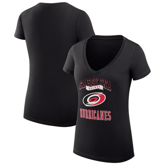 Women's G-III 4Her by Carl Banks Black Carolina Hurricanes Super-Slim Fit Lightweight Team Logo Graphic V-Neck T-Shirt