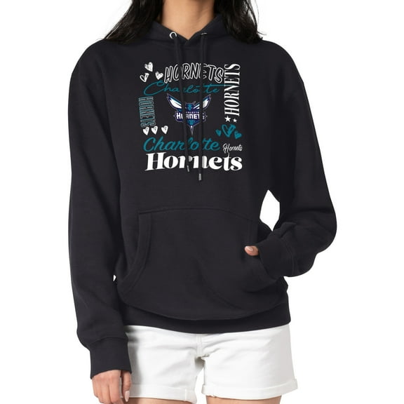 Women's G-III 4Her by Carl Banks Black Charlotte Hornets Team Collage Graphic Fleece Pullover Hoodie