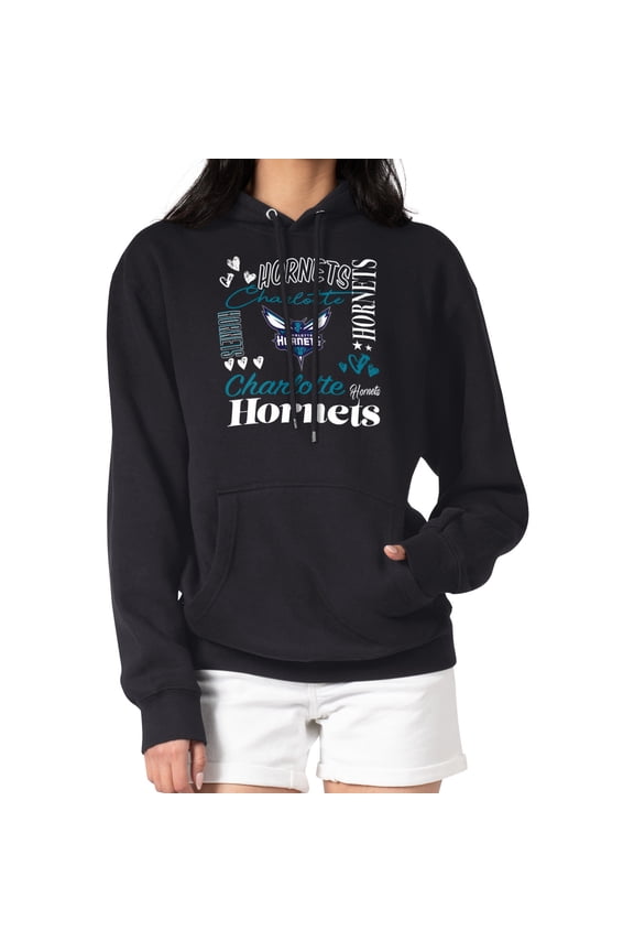 Women's G-III 4Her by Carl Banks Black Charlotte Hornets Team Collage Graphic Fleece Pullover Hoodie