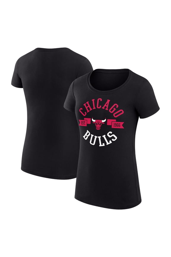 Women's G-III 4Her by Carl Banks Black Chicago Bulls Super-Slim Fit Lightweight Large City Logo T-Shirt