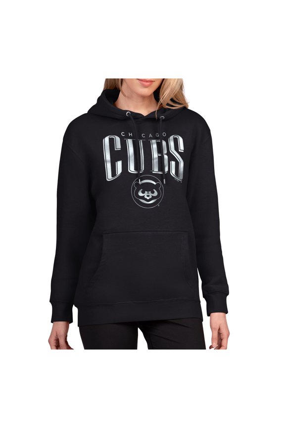 Women's G-III 4Her by Carl Banks Black Chicago Cubs Metallic Team Name Fleece Hoodie
