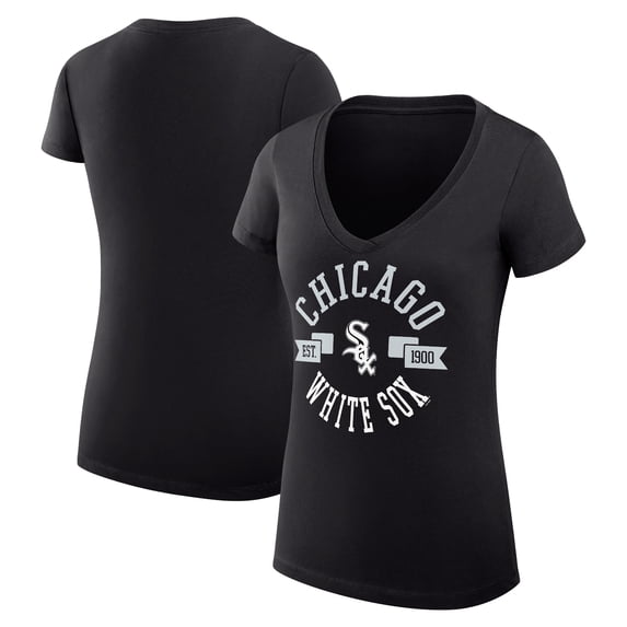 Women's G-III 4Her by Carl Banks Black Chicago White Sox Super-Slim Fit Lightweight City Graphic V-Neck T-Shirt