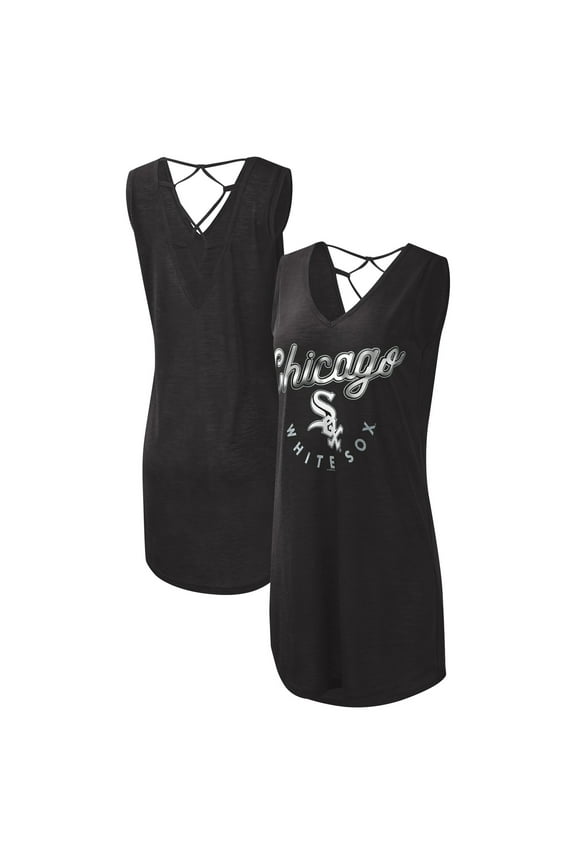 Women's G-III 4Her by Carl Banks Black Chicago White Sox Game Time Slub Beach V-Neck Cover-Up Dress