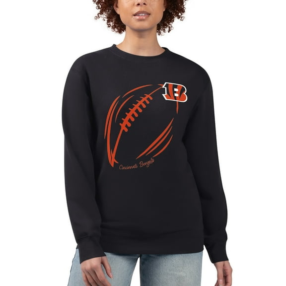 Women's G-III 4Her by Carl Banks Black Cincinnati Bengals Football Logo Graphic Fleece Tri-Blend Pullover Sweatshirt