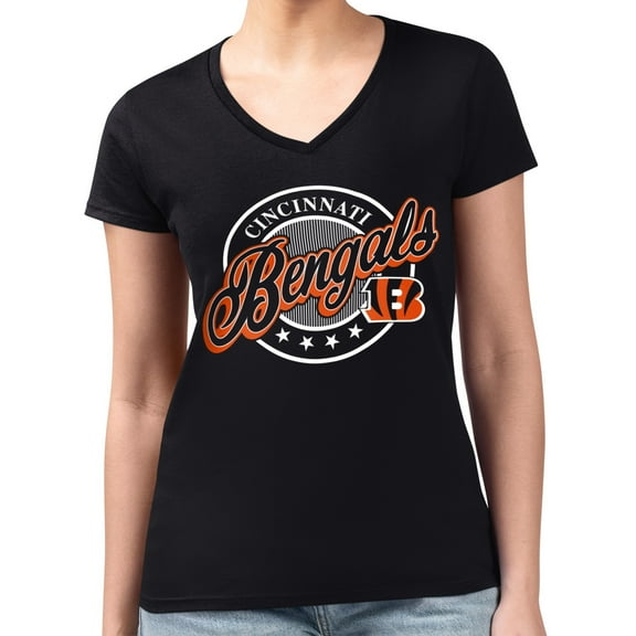 Women's G-III 4Her by Carl Banks Black Cincinnati Bengals Super-Slim Fit Lightweight Pinstripe Circle V-Neck T-Shirt