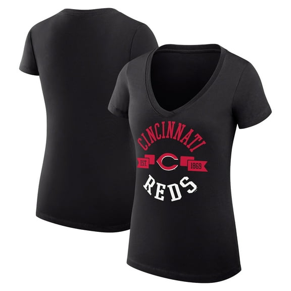 Women's G-III 4Her by Carl Banks Black Cincinnati Reds Super-Slim Fit Lightweight City Graphic V-Neck T-Shirt