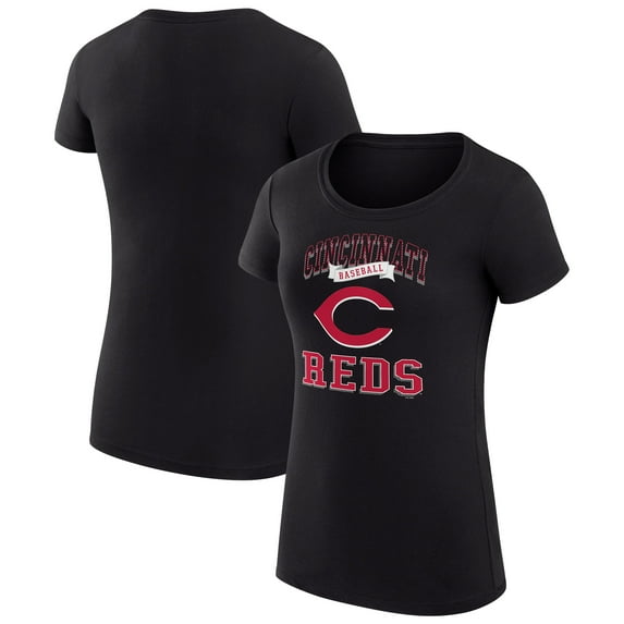 Women's G-III 4Her by Carl Banks Black Cincinnati Reds Super-Slim Fit Lightweight Team Logo Graphic T-Shirt