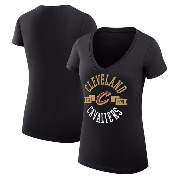 Women's G-III 4Her by Carl Banks Black Cleveland Cavaliers Super-Slim Fit Lightweight Large City Logo V-Neck T-Shirt