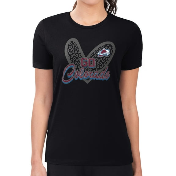 Women's G-III 4Her by Carl Banks  Black Colorado Avalanche Super-Slim Fit Lightweight Animal Print Heart T-Shirt