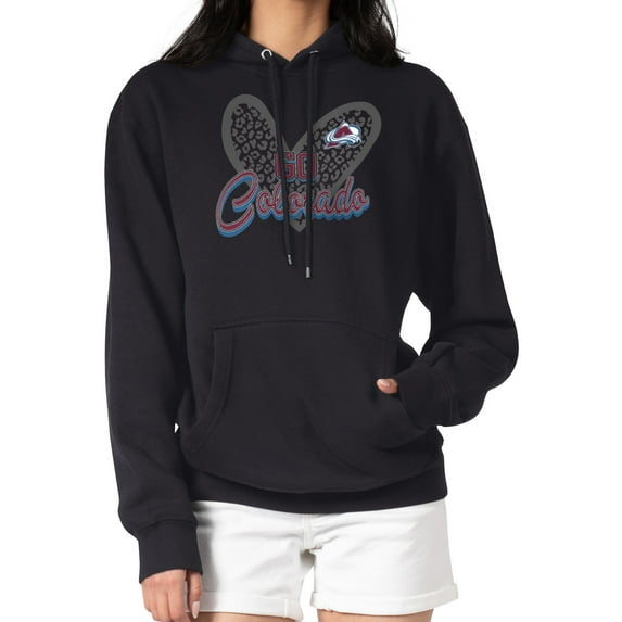 Women's G-III 4Her by Carl Banks Black Colorado Avalanche Animal Print Heart Fleece Pullover Hoodie