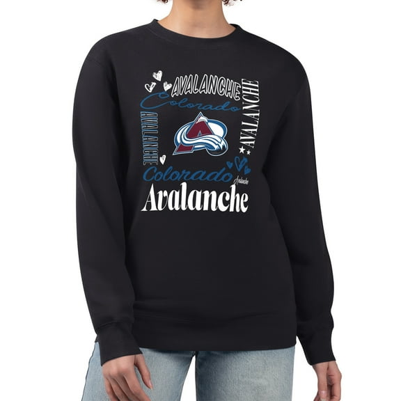 Women's G-III 4Her by Carl Banks Black Colorado Avalanche Collage Graphic Fleece Long Sleeve Pullover Sweatshirt