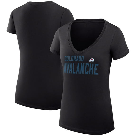 Women's G-III 4Her by Carl Banks Black Colorado Avalanche Dot Print Team V-Neck Fitted T-Shirt