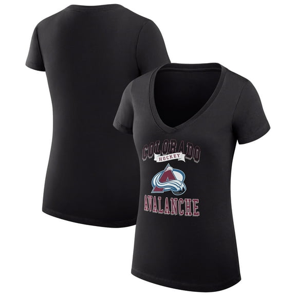 Women's G-III 4Her by Carl Banks Black Colorado Avalanche Super-Slim Fit Lightweight Team Logo Graphic V-Neck T-Shirt