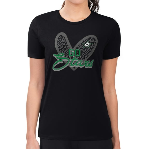 Women's G-III 4Her by Carl Banks  Black Dallas Stars Super-Slim Fit Lightweight Animal Print Heart T-Shirt