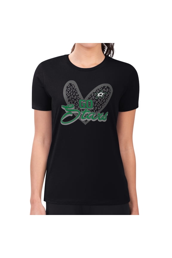 Women's G-III 4Her by Carl Banks  Black Dallas Stars Super-Slim Fit Lightweight Animal Print Heart T-Shirt
