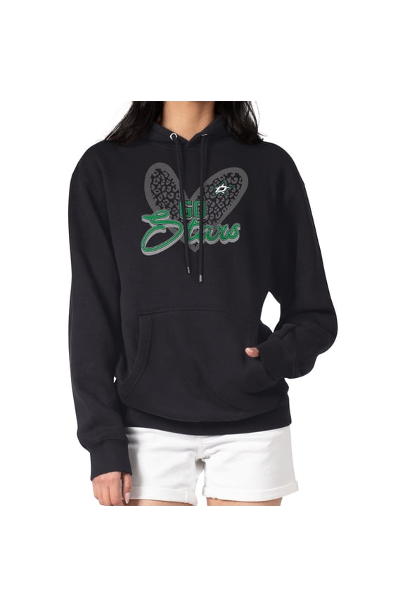 Women's G-III 4Her by Carl Banks Black Dallas Stars Animal Print Heart Fleece Pullover Hoodie