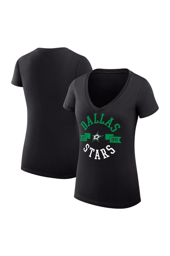 Women's G-III 4Her by Carl Banks Black Dallas Stars Super-Slim Fit Lightweight City Graphic V-Neck T-Shirt
