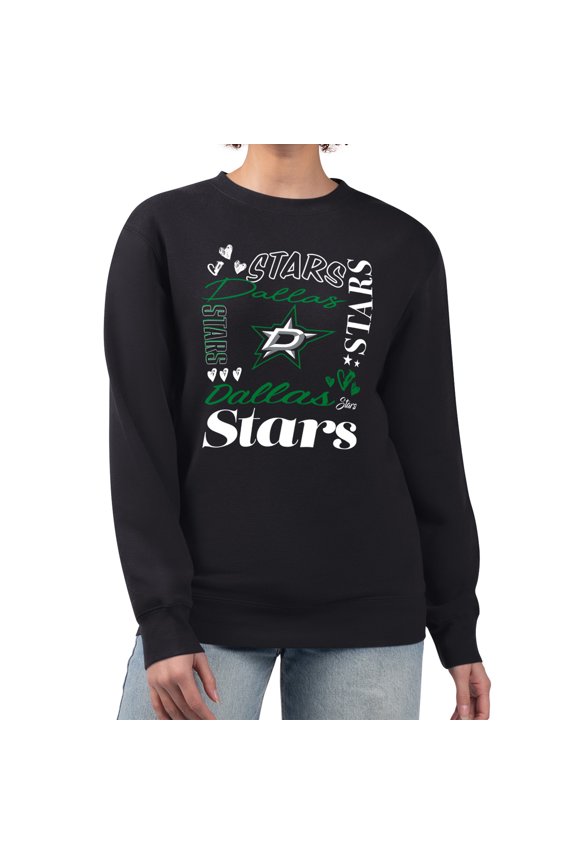 Women's G-III 4Her by Carl Banks Black Dallas Stars Collage Graphic Fleece Long Sleeve Pullover Sweatshirt