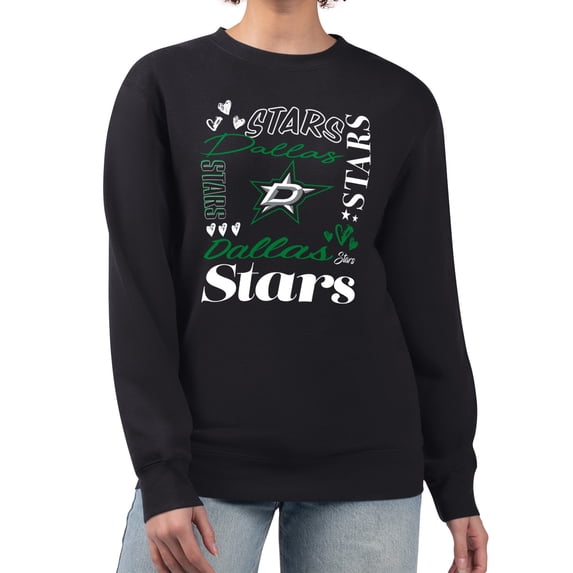 Women's G-III 4Her by Carl Banks Black Dallas Stars Collage Graphic Fleece Long Sleeve Pullover Sweatshirt