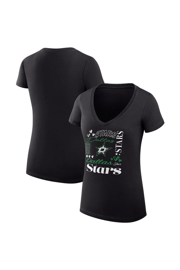 Women's G-III 4Her by Carl Banks Black Dallas Stars Super-Slim Fit Lightweight Collage Team Graphic T-Shirt