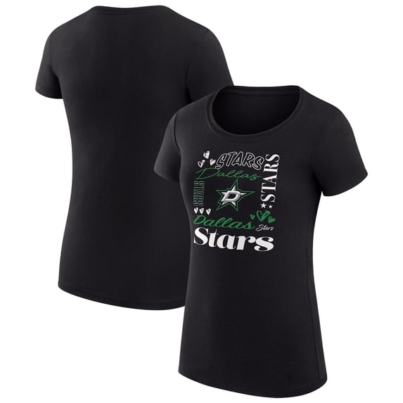 Women's G-III 4Her by Carl Banks Black Dallas Stars Super-Slim Fit Lightweight Collage Team Graphic T-Shirt
