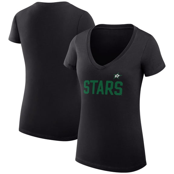 Women's G-III 4Her by Carl Banks Black Dallas Stars Super-Slim Fit Lightweight Dot Print Team V-Neck T-Shirt