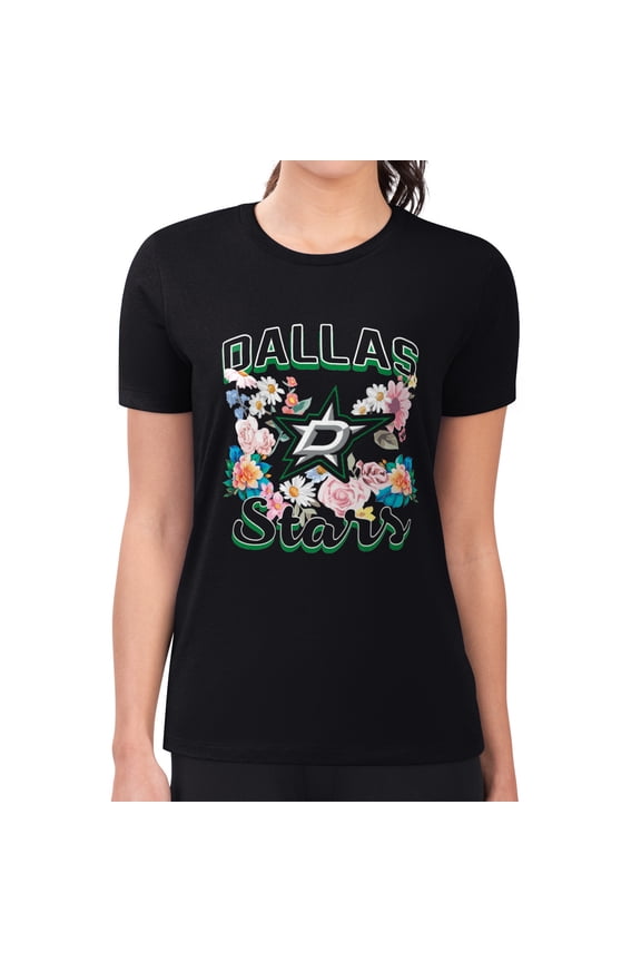 Women's G-III 4Her by Carl Banks Black Dallas Stars Super-Slim Fit Lightweight Flower Logo T-Shirt