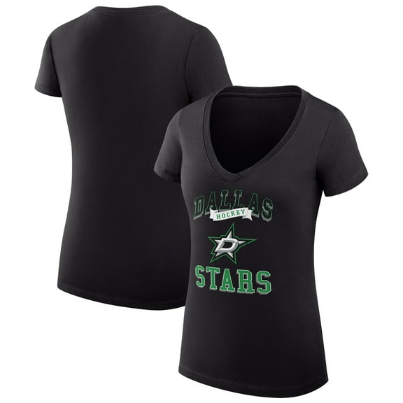 Women's G-III 4Her by Carl Banks Black Dallas Stars Super-Slim Fit Lightweight Team Logo Graphic V-Neck T-Shirt
