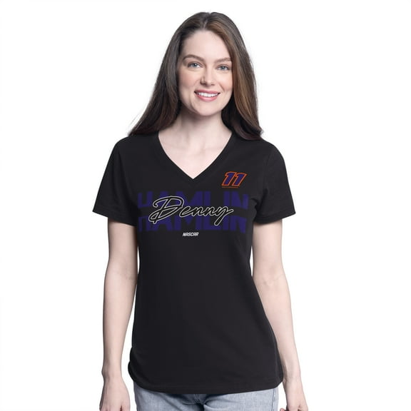 Women's G-III 4Her by Carl Banks  Black Denny Hamlin Batter Up V-Neck T-Shirt