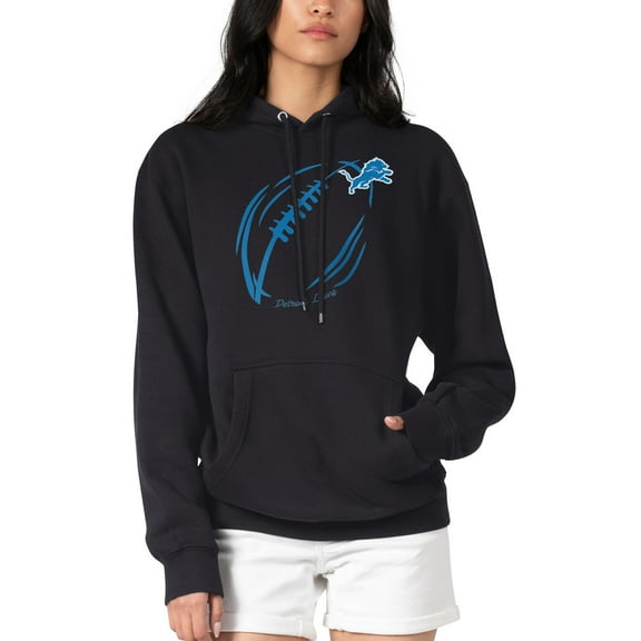 Women's G-III 4Her by Carl Banks Black Detroit Lions Football Logo Fleece Tri-Blend Pullover Hoodie