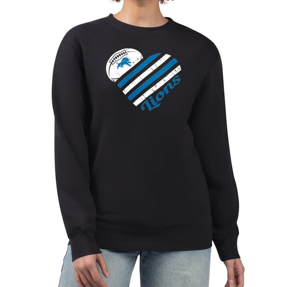 Women's G-III 4Her by Carl Banks Black Detroit Lions Heart Graphic Fleece Pullover Sweatshirt