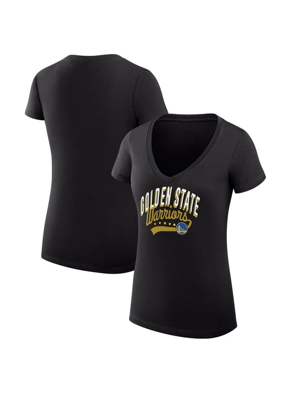Women's G-III 4Her by Carl Banks Black Golden State Warriors Filigree Logo V-Neck Fitted T-Shirt